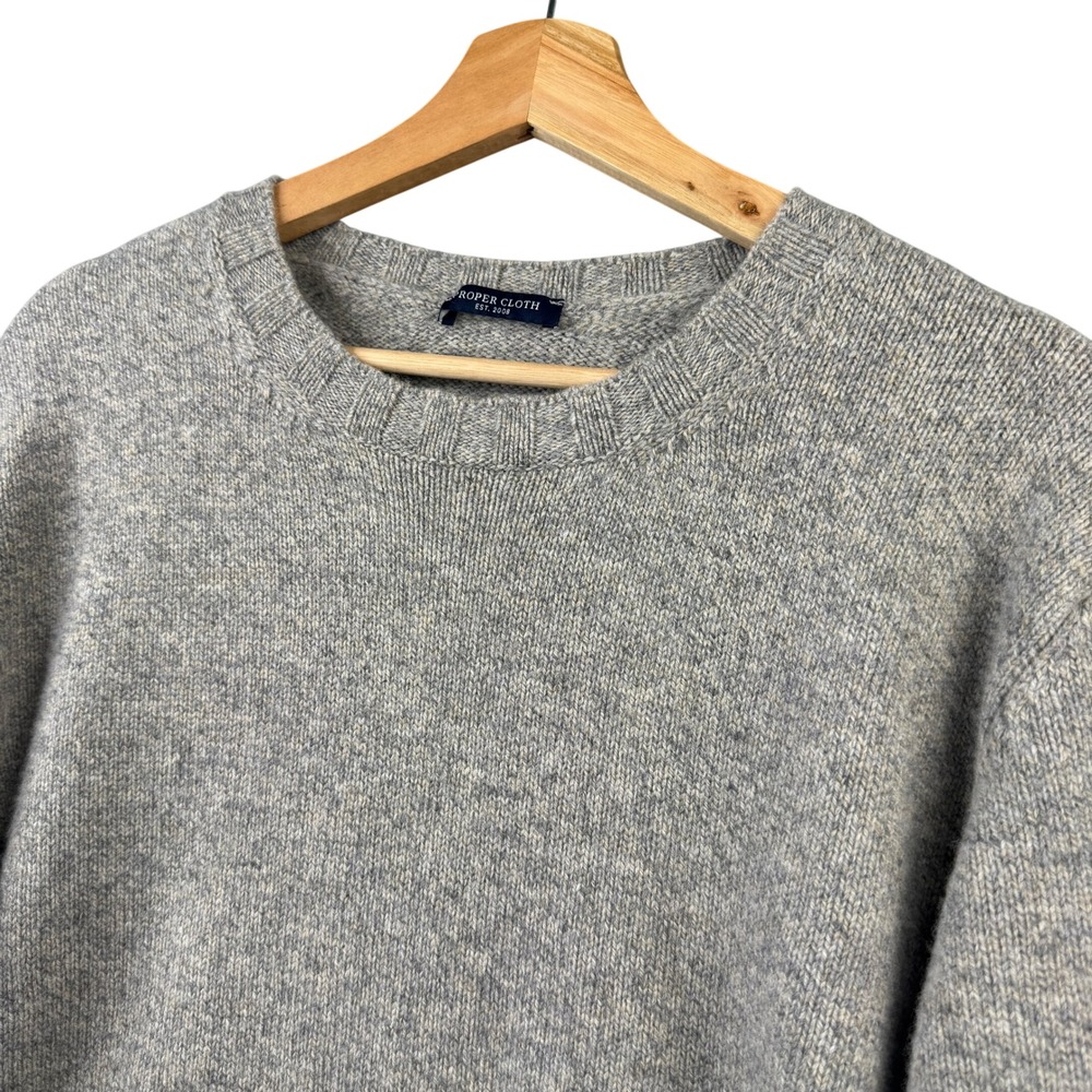 Proper Cloth Mens Gray 100% Merino Wool Crew Neck Sweater Made in Italy Size M